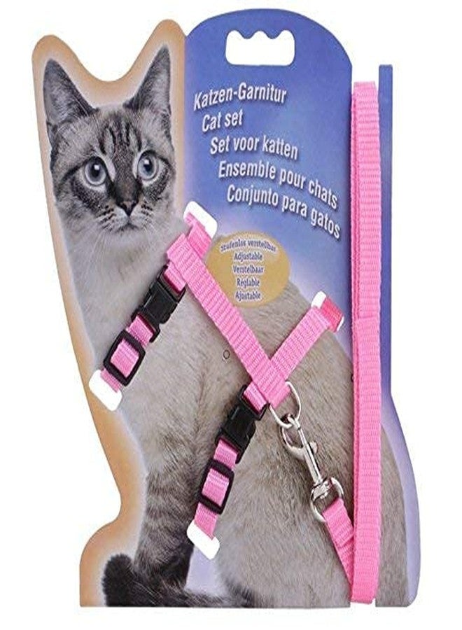 The DDS Store Adjustable Cat Walking Harness Nylon Strap Collar with Leash,Cat Leash and Harness Set Escape Proof (Pink) - Image 1